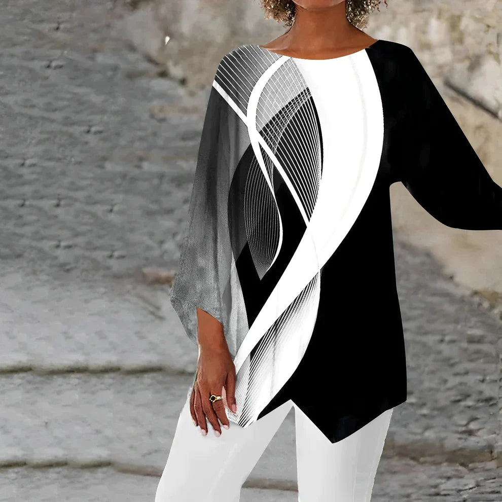 Demi Top - Verhef je stijl met dit moderne geometrische tuniekshirt met lange mouwen