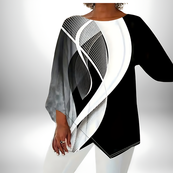 Demi Top - Verhef je stijl met dit moderne geometrische tuniekshirt met lange mouwen