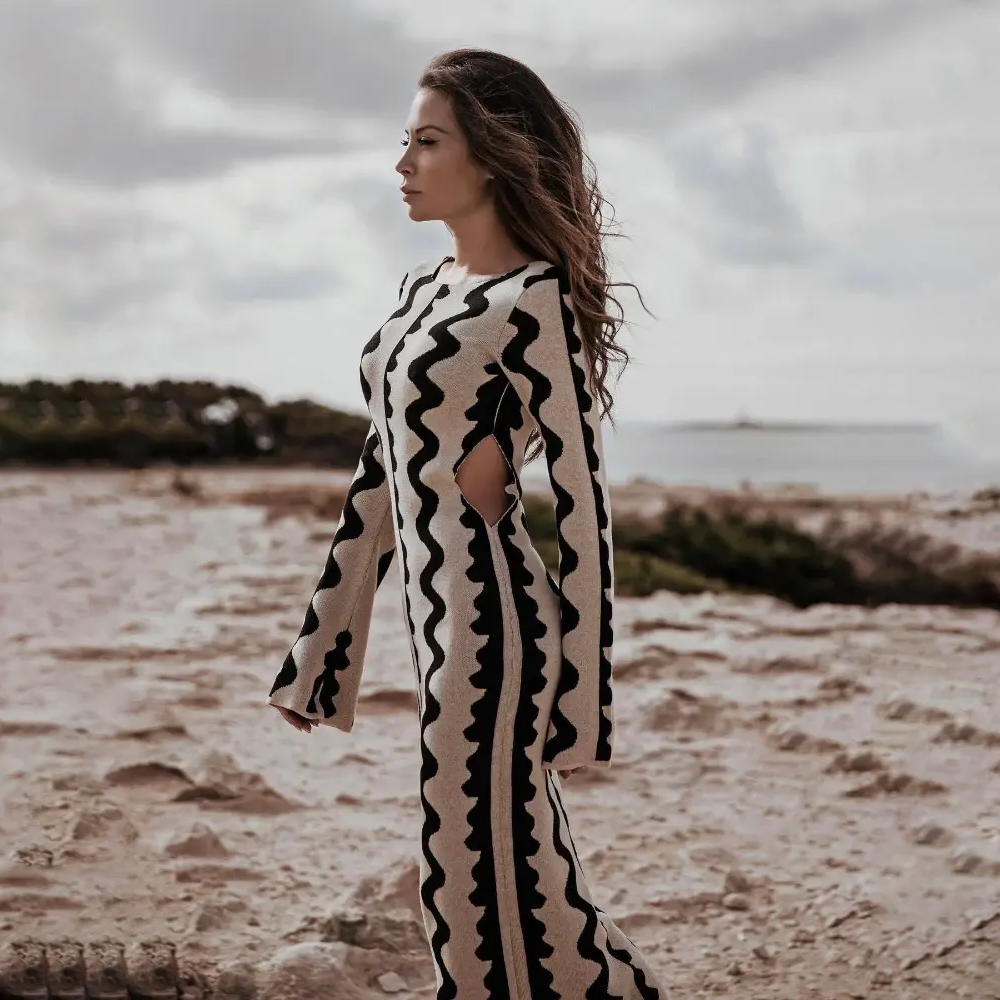 Nayla Het Strand-geïnspireerde Gebreide Jurk met Golven - Kust Chic