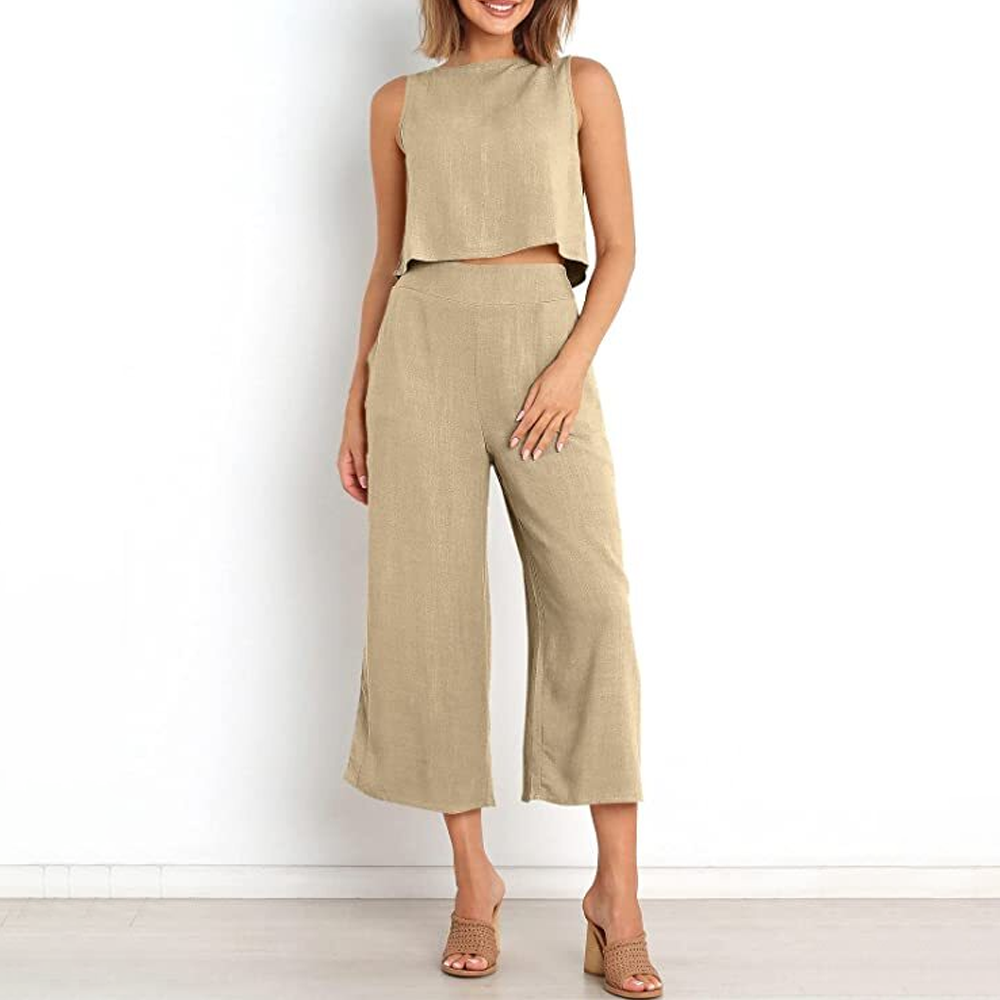 Wendy 2-delige set - Casual Solid Color O-hals mouwloze top met losse broek set