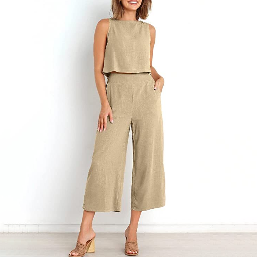 Wendy 2-delige set - Casual Solid Color O-hals mouwloze top met losse broek set