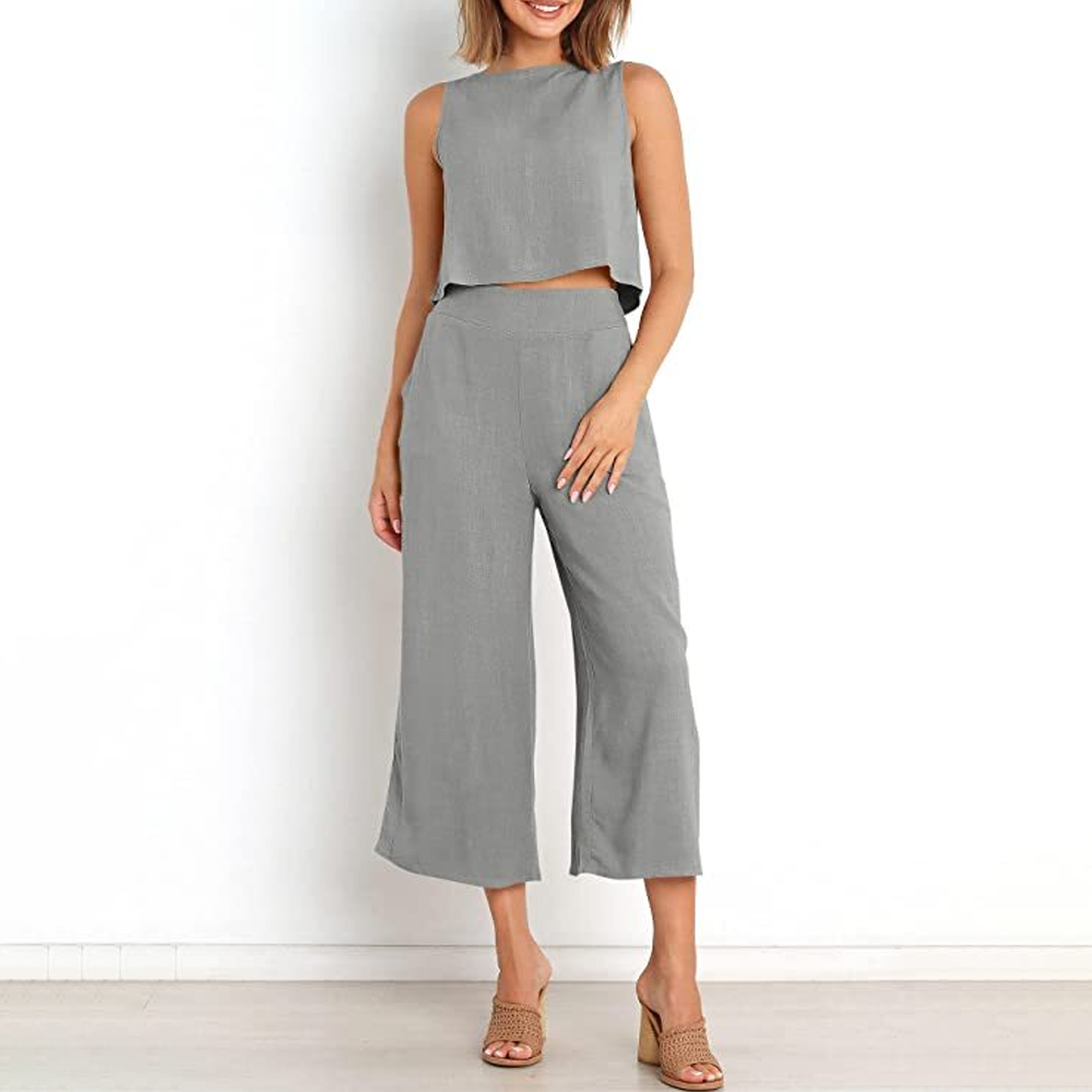 Wendy 2-delige set - Casual Solid Color O-hals mouwloze top met losse broek set