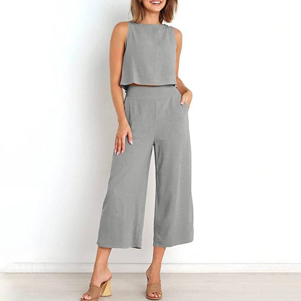 Wendy 2-delige set - Casual Solid Color O-hals mouwloze top met losse broek set